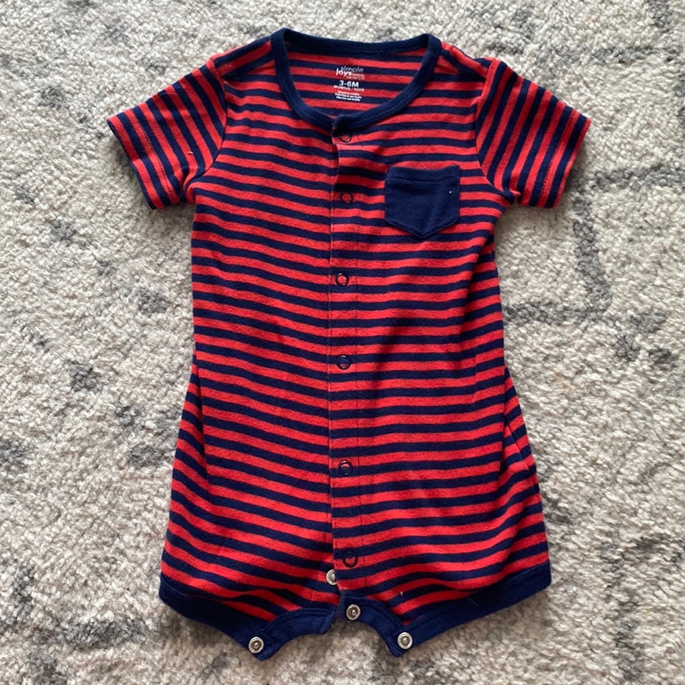 Red striped baby romper